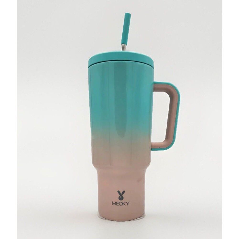 MEOKY 40oz Tumbler with Handle, Leak-proof Lid and Straw, Pink Turquoise‎ NEW